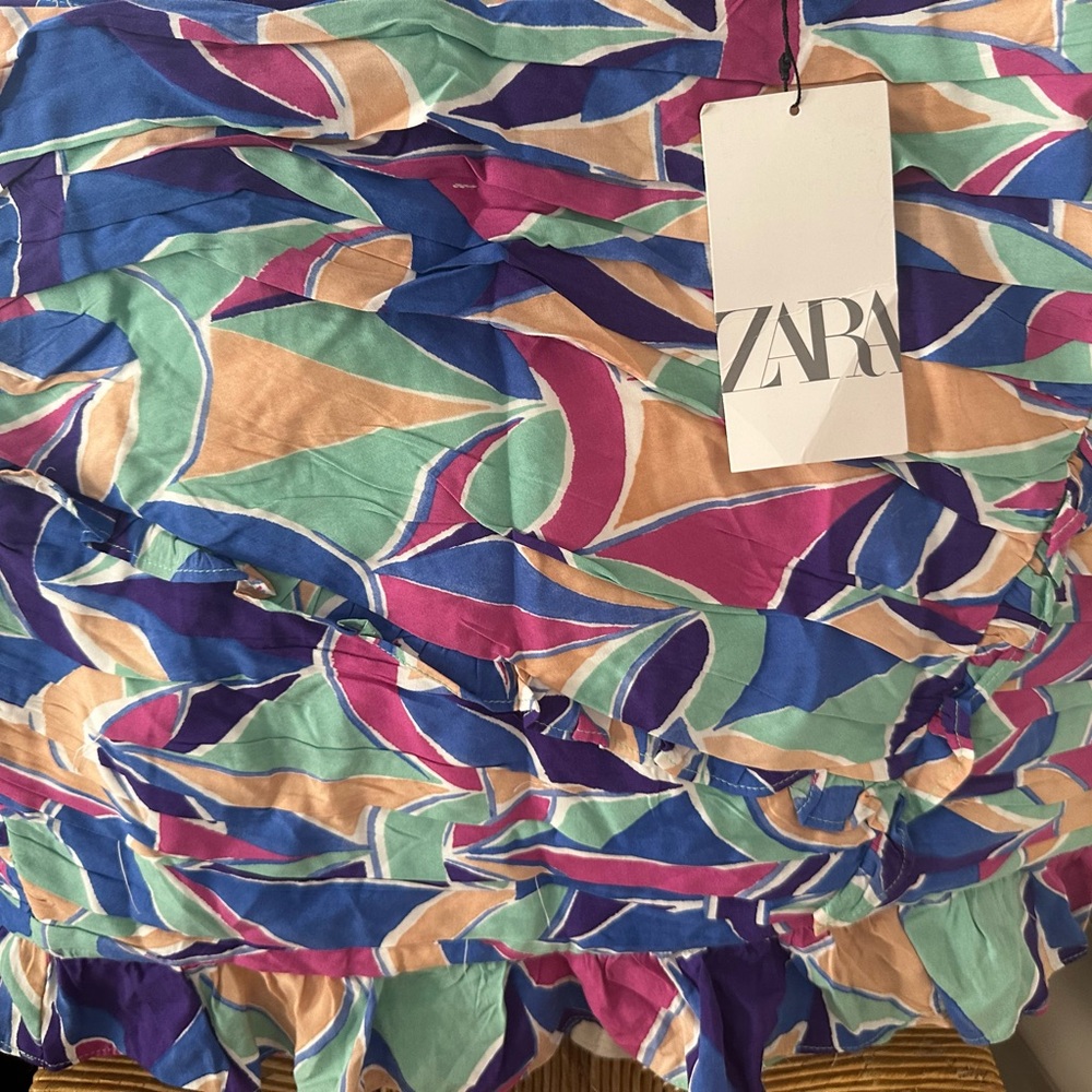 Zara Colorful Abstract Skirt M Ruffle Mini Fun! NWT